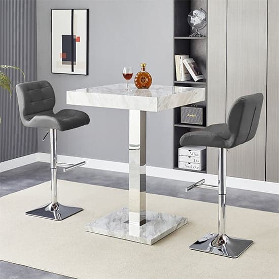 Topaz Magnesia Effect High Gloss Bar Table 2 Candid Grey Stools_1