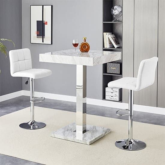 Topaz Magnesia Effect High Gloss Bar Table 2 Coco White Stools_1