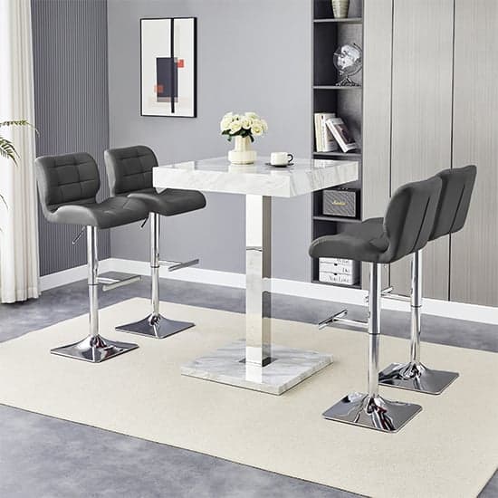 Topaz Magnesia Effect High Gloss Bar Table 4 Candid Grey Stools_2