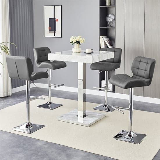 Topaz Magnesia Effect High Gloss Bar Table 4 Candid Grey Stools_1