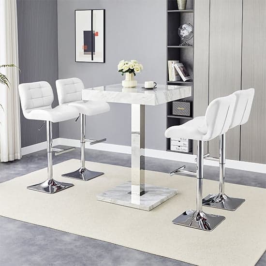 Topaz Magnesia Effect High Gloss Bar Table 4 Candid White Stools_2