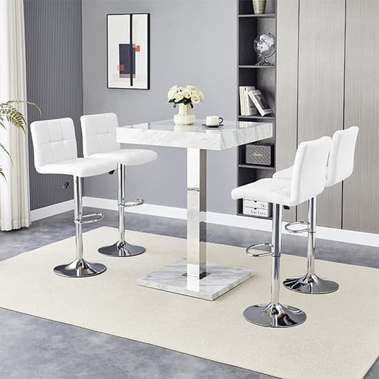 Topaz Magnesia Effect High Gloss Bar Table 4 Coco White Stools_2