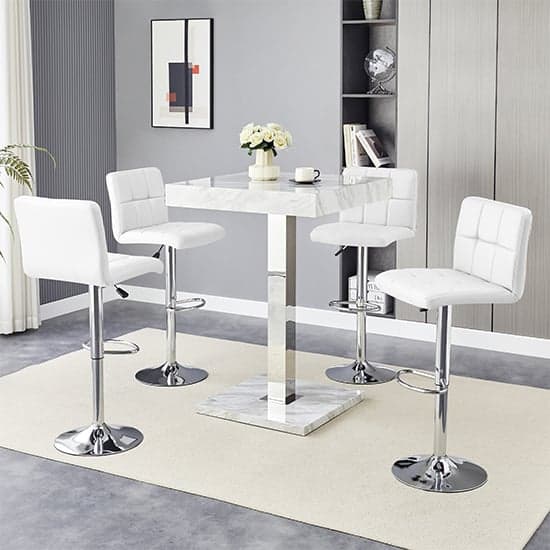 Topaz Magnesia Effect High Gloss Bar Table 4 Coco White Stools_1