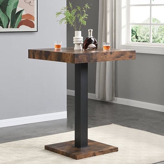 Topaz Rustic Oak Wooden Bar Table With 2 Coco Grey Stools_2