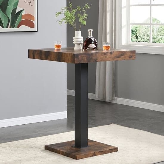 Topaz Rustic Oak Wooden Bar Table With 2 Brooks Grey Stools_2