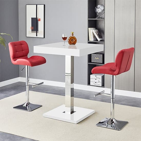 Topaz White High Gloss Bar Table With 2 Candid Bordeaux Stools_1