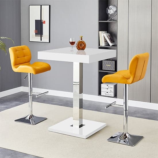Topaz White High Gloss Bar Table With 2 Candid Curry Stools_1