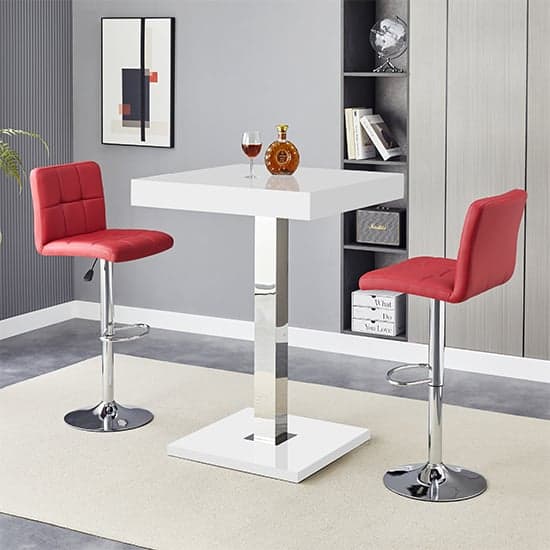 Topaz White High Gloss Bar Table With 2 Coco Bordeaux Stools_1