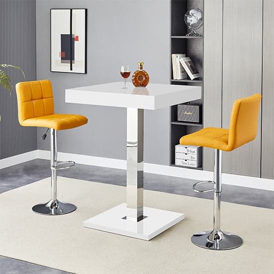 Topaz White High Gloss Bar Table With 2 Coco Curry Stools_1