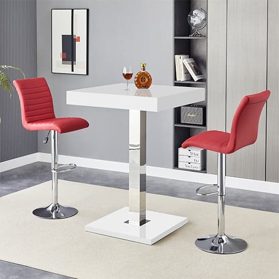 Topaz White High Gloss Bar Table With 2 Ripple Bordeaux Stools_1