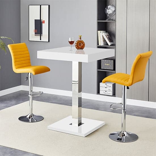 Topaz White High Gloss Bar Table With 2 Ripple Curry Stools_1