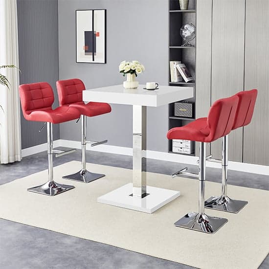Topaz White High Gloss Bar Table With 4 Candid Bordeaux Stools_2