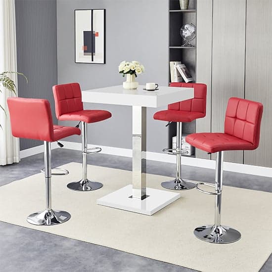 Topaz White High Gloss Bar Table With 4 Coco Bordeaux Stools_1