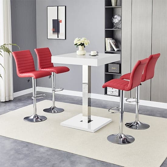 Topaz White High Gloss Bar Table With 4 Ripple Bordeaux Stools_2