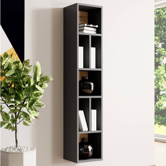 Torino Wooden Bookcase 7 Shelves In Matt Grey And San Remo Oak_1