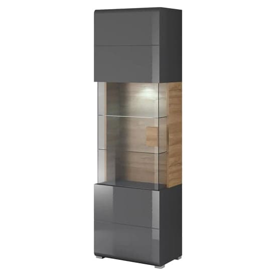 Torino High Gloss Display Cabinet 1 Door In Grey Oak With LED_1