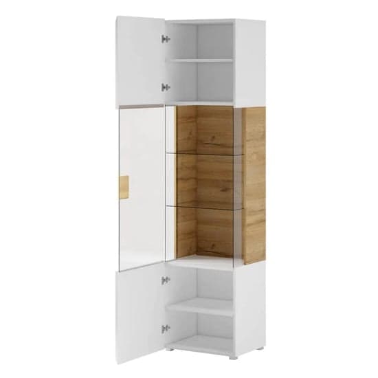 Torino High Gloss Display Cabinet 1 Door In White Oak With LED_2