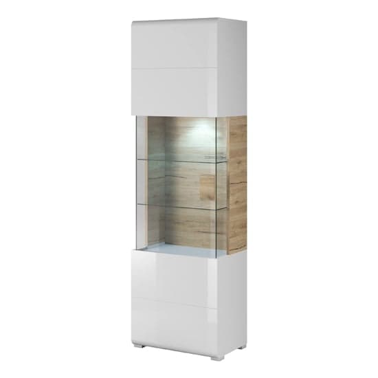 Torino High Gloss Display Cabinet 1 Door In White Oak With LED_1