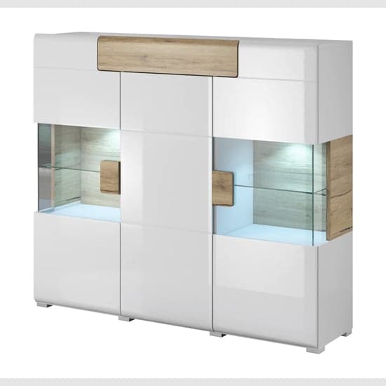 Torino High Gloss Display Cabinet 2 Doors In White Oak With LED_1