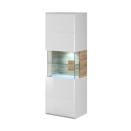 Torino High Gloss Display Cabinet Wall In White Oak With LED_1