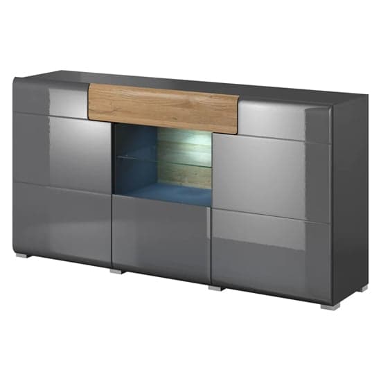 Torino High Gloss Sideboard With 3 Doors In Grey Oak And LED_2
