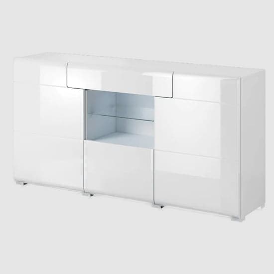 Torino High Gloss Sideboard With 3 Doors In White And LED_2