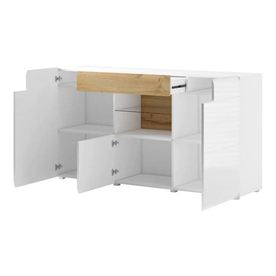 Torino High Gloss Sideboard With 3 Doors In White Oak And LED_2