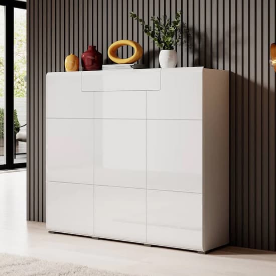 Torino High Gloss Sideboard With 3 Doors In White_1