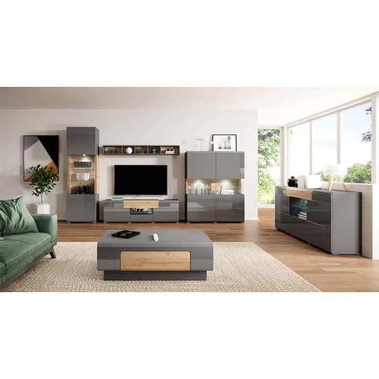 Torino High Gloss TV Stand In Grey And San Remo Oak And LED_3