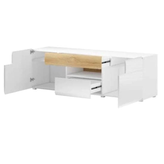 Torino High Gloss TV Stand In White And San Remo Oak And LED_2