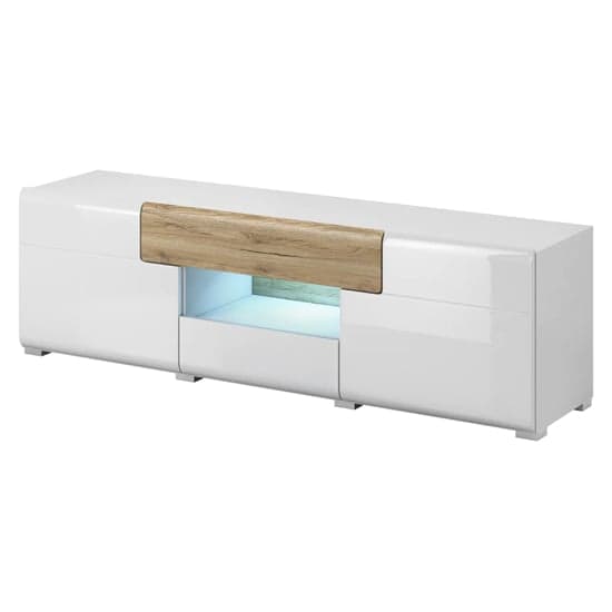 Torino High Gloss TV Stand In White And San Remo Oak And LED_1
