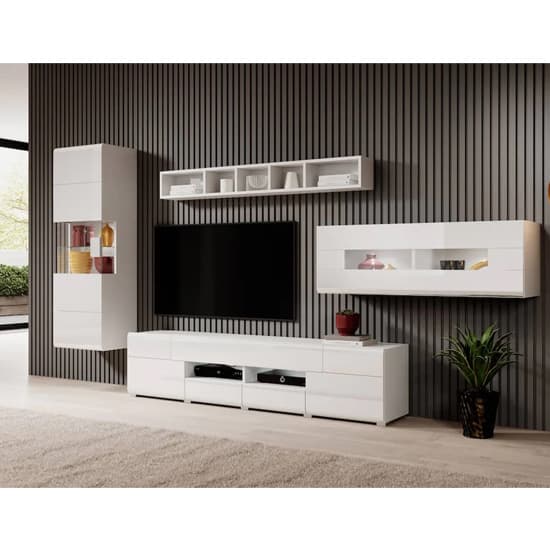 Torino High Gloss TV Stand Wide In White With LED_4