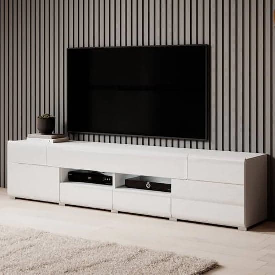 Torino High Gloss TV Stand Wide In White With LED_1