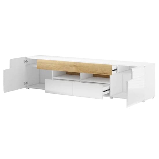 Torino High Gloss TV Stand Wide In White And San Remo Oak And LED_2