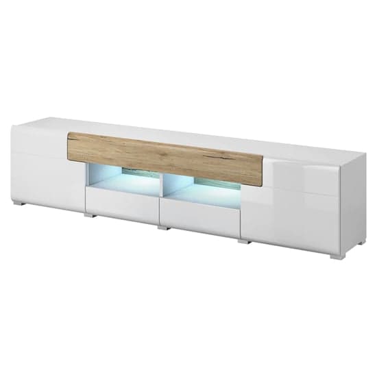 Torino High Gloss TV Stand Wide In White And San Remo Oak And LED_1