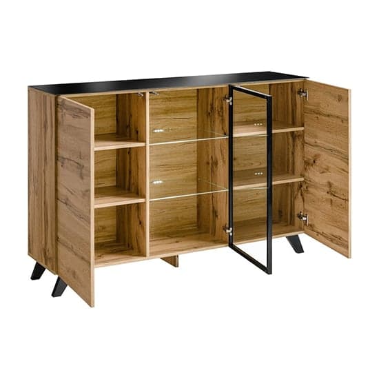 Torino Wooden Sideboard With 3 Doors In Wotan Oak And LED_2
