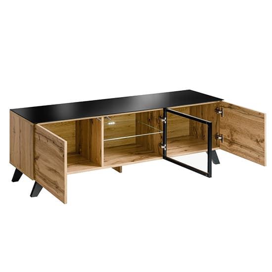 Torino Wooden TV Stand With 3 Doors In Wotan Oak And LED_2