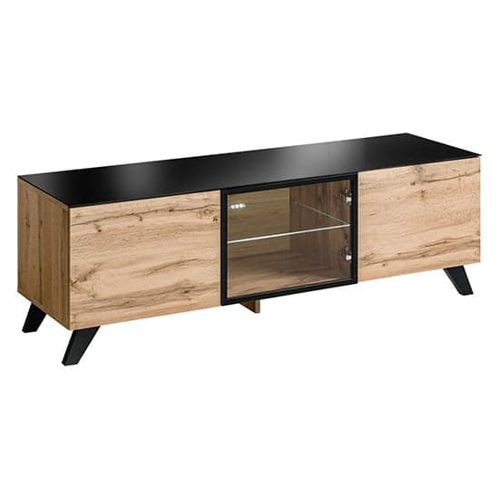 Torino Wooden TV Stand With 3 Doors In Wotan Oak And LED_1
