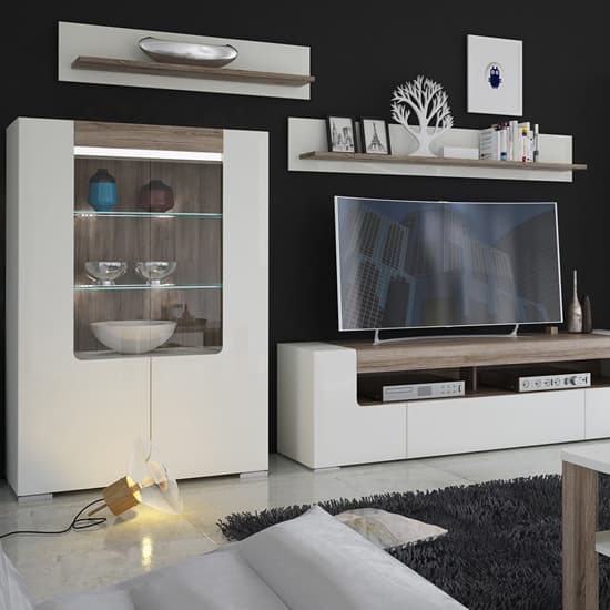 Tortola LED Low Wooden Display Cabinet In Oak And White Gloss_5