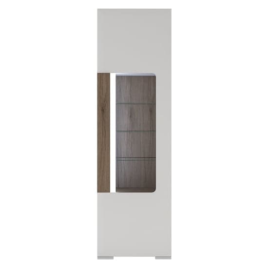Tortola LED Tall Wooden Display Cabinet In Oak And White Gloss_3