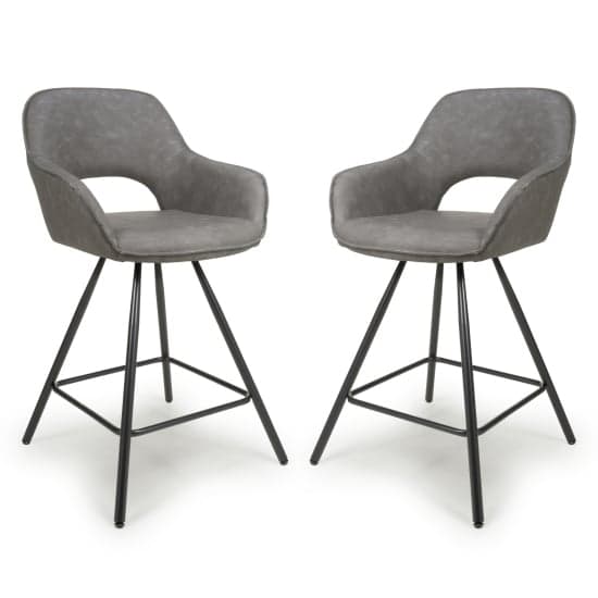 Torun Charcoal Leather Effect Bar Chairs In Pair_1