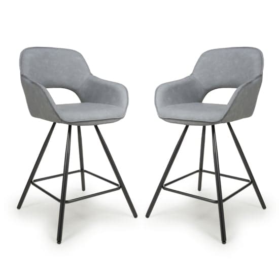 Torun Light Grey Leather Effect Bar Chairs In Pair_1