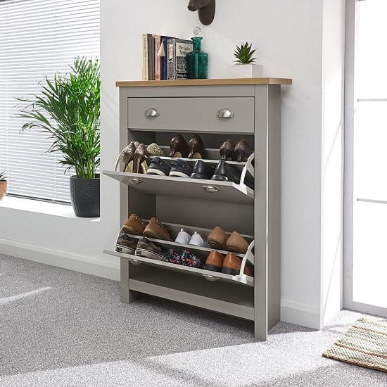 Loftus Shoe Storage Cabinet In Grey With Oak Effect Top_3