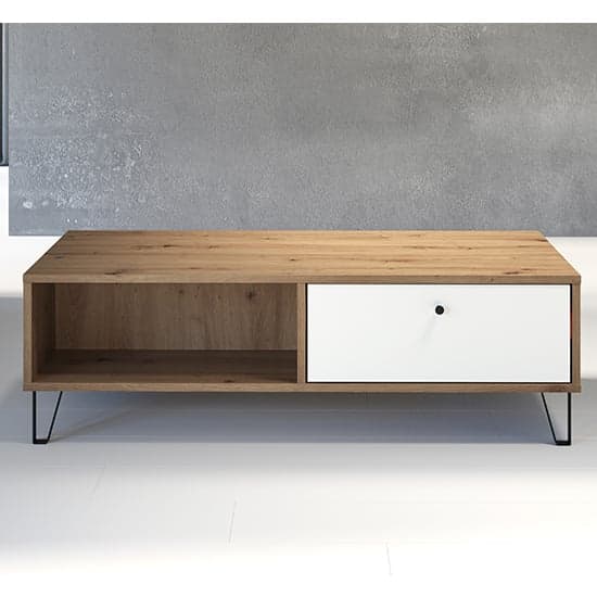 Touch 1 Drawer Coffee Table In Matt White And Artisan Oak_2