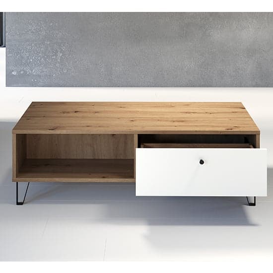 Touch 1 Drawer Coffee Table In Matt White And Artisan Oak_3