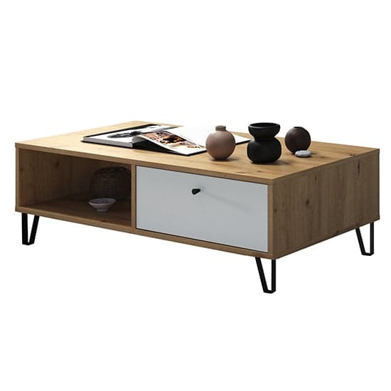 Touch 1 Drawer Coffee Table In Matt White And Artisan Oak_4