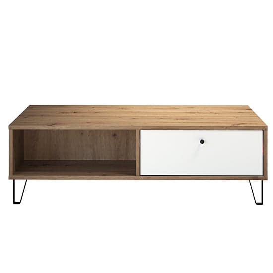 Touch 1 Drawer Coffee Table In Matt White And Artisan Oak_5