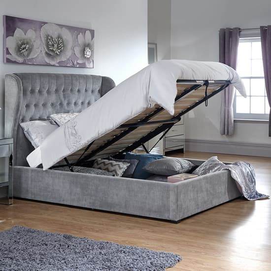 Dorking Fabric Ottoman Storage King Size Bed In Platinum Furniture in