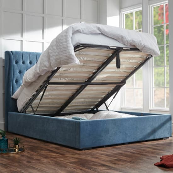 Dorking Fabric Ottoman Storage King Size Bed In Teal Furniture in Fashion