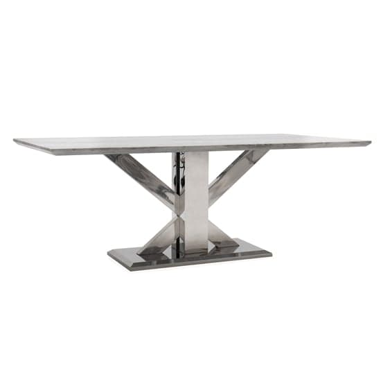 Tram Large Grey Marble Dining Table With Stainless Steel Base_1